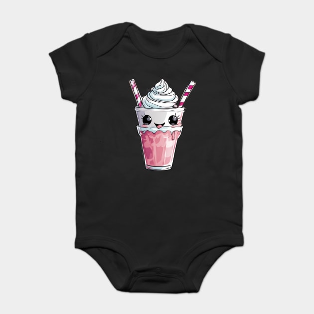 Pink Strawberry Milkshake Baby Bodysuit by animegirlnft